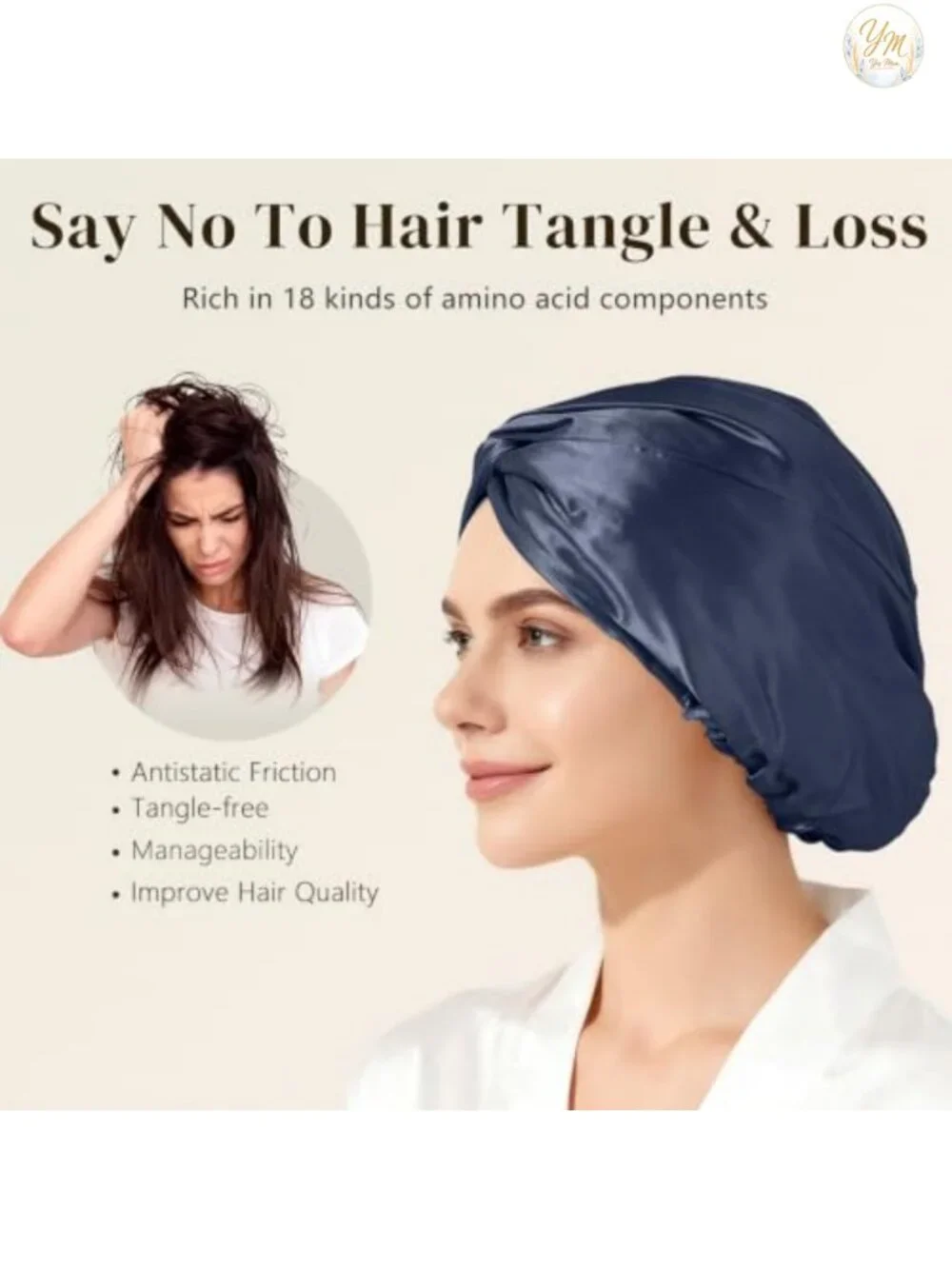 22 Momme 100% Mulberry Silk Bonnet for Sleeping, Double Layer 6A Silk Hair